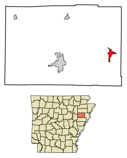 Location of Parkin in Cross County, Arkansas.