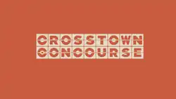 A stylized beige-on-orange all-caps typeface saying, one word atop the other, "CROSSTOWN CONCOURSE"