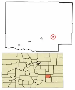 Location of Sugar City in Crowley County, Colorado.