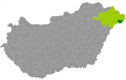 Csenger District within Hungary and Szabolcs-Szatmár-Bereg County.