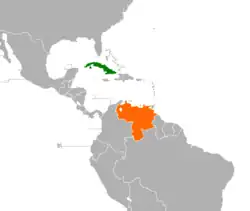 Map indicating locations of Cuba and Venezuela