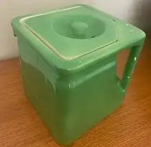 Green cube teapot  handle view