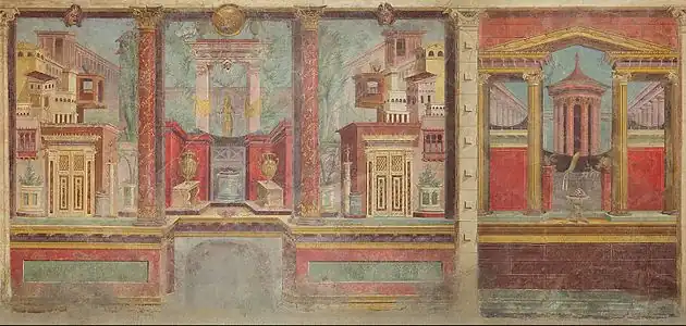 Restoration of a fresco from an Ancient villa bedroom; 50-40 BC; dimensions of the room: 265.4 x 334 x 583.9 cm; Metropolitan Museum of Art (New York City)
