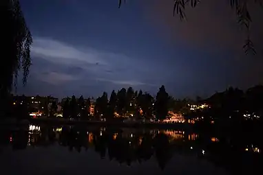 view of the lake just after nightfall