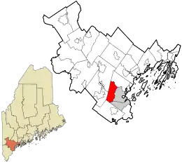 Location in Cumberland County and the state of Maine.