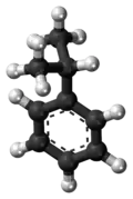 Ball-and-stick model of the cumene molecule