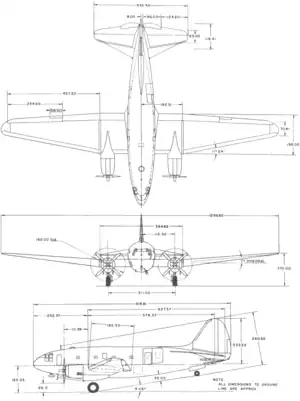 3-view line drawing of the Curtiss R5C-1 Commando