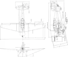 3-view line drawing of the Curtiss SNC-1 Falcon