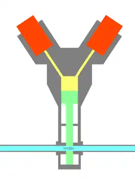 Normally closed pyrovalve after activation. The fluid can now flow.