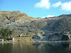 Cwmorthin Quarry seen from across the lake