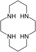 Cyclam is a tetraaza crown ether with alternating (CH2)2 and (CH2)3 linkers between amine centers.