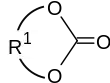 Structural formula of an cyclic carbonate. This kind of monomer is used as expanding monomer.