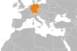 Map indicating locations of Cyprus  and Germany