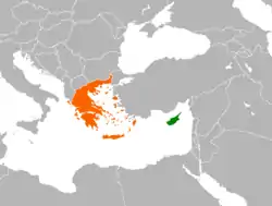 Map indicating locations of Cyprus and Greece