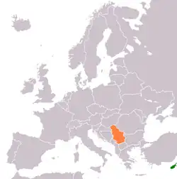 Map indicating locations of Cyprus and Serbia