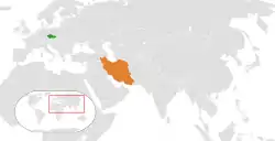 Map indicating locations of Czech Republic and Iran