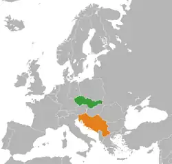 Map indicating locations of Czechoslovakia and Yugoslavia