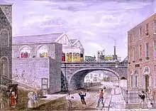 Rear of Westland Row Station, Cumberland St., first train, 1834
