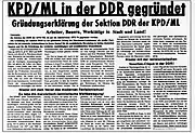 Roter Morgen issue announcing the formation of the East German branch of the Communist Party of Germany/Marxist–Leninist