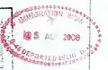 Exit stamp in an Indian passport issued at Indira Gandhi International Airport