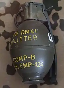 German DM41 fragmentation hand grenade labelled to indicate a filling of Composition B.