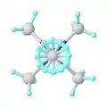 Structure of pentamethylmolybdenum, Mo(CH3)5, showing 4-fold disorder of one methyl group.