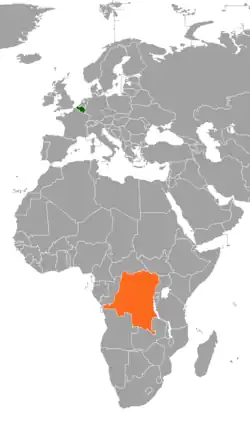 Map indicating locations of Belgium and DR Congo
