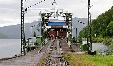 Two track rail apron and Tinnsjø railway ferry SF Hydro