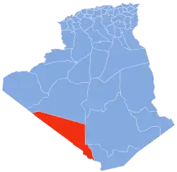 Map of Algeria highlighting Bordj Badji Mokhtar