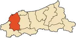 Map of Jijel Province highlighting El Aouana District