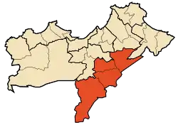 Map of Oran Province highlighting Oued Tlélat District