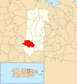 Location of Dajaos within the municipality of Bayamón shown in red