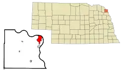 Location of South Sioux City within Nebraska and Dakota County