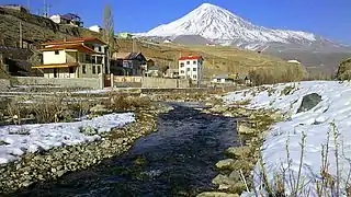 Haraz River and Mount Damavand from Polur.