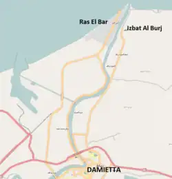 Map showing Izbat al-Burj in relation to the city of Damietta