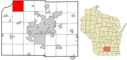Location of the Town of Roxbury in Dane County and the state of Wisconsin.