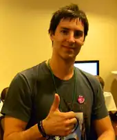 Daniel Ingram giving a thumbs up at Everfree Northwest 2012
