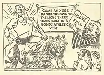 A panel from 'Embarrassing Moments From History: Daniel in the Lion's Den', comic-strip advertisement by Syd Miller (Australian Women's Weekly, 10 April 1937).
