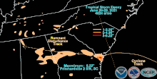 Map of rainfall accumulations from Tropical Storm Claudette across the United States