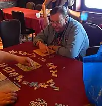 Darwin, playing Patchwork during CrusieCon in March 2015