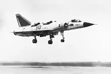 Dassault Mirage IIIV hovering over open grid