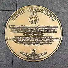 Plaque in the Sydney Writers Walk series at Circular Quay commemorating David Williamson