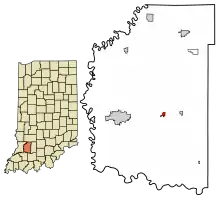 Location of Montgomery in Daviess County, Indiana.
