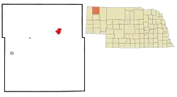 Location of Chadron within Dawes County and Nebraska