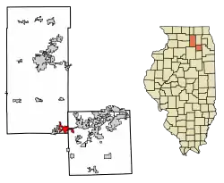 Location of Sandwich in DeKalb and Kendall Counties, Illinois.