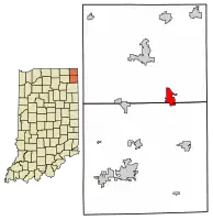 Location of Hamilton in DeKalb County and Steuben County, Indiana.