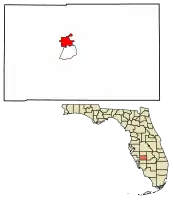 Location of Arcadia in DeSoto County, Florida....
