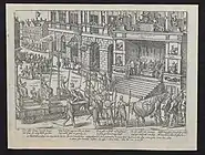 Anjou's inauguration in front of Antwerp's City Hall on 22 February 1582 ( Print Room of the University of Antwerp)