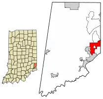 Location of Greendale in Dearborn County, Indiana.