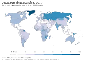 Death rate from suicide per 100,000 as of 2017